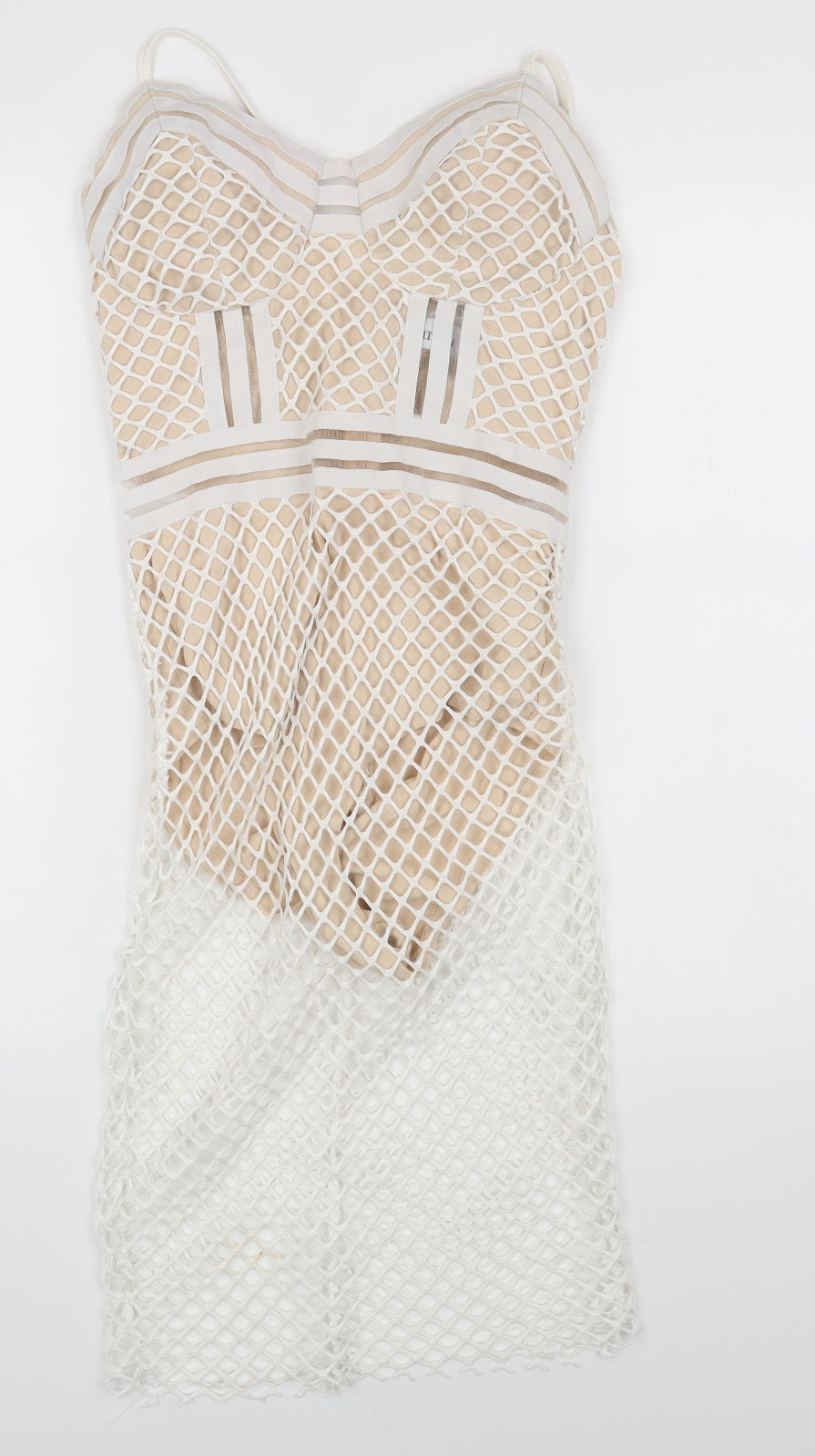 GLAMAKER Womens Beige Cotton Bodycon Size S Scoop Neck Zip