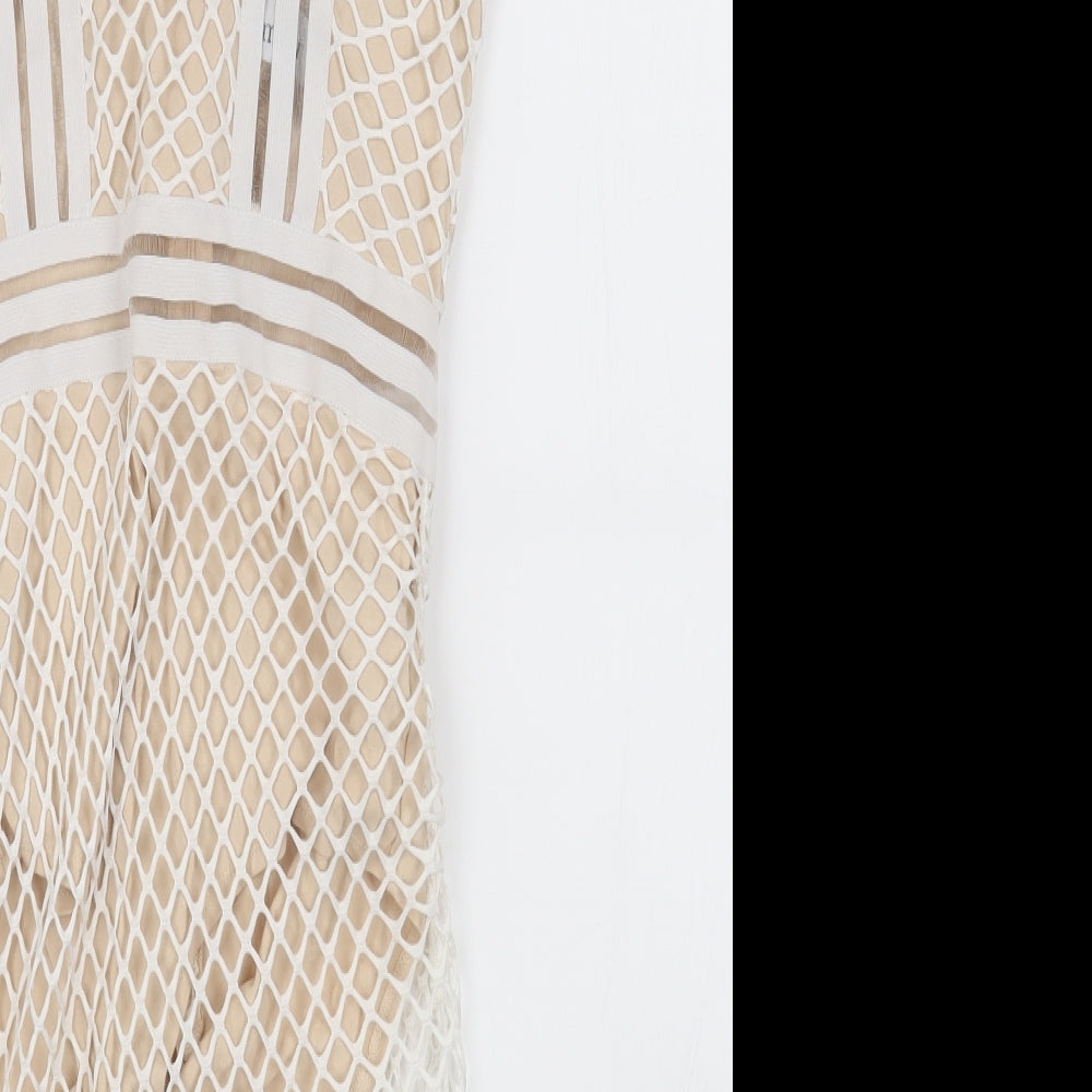 GLAMAKER Womens Beige Cotton Bodycon Size S Scoop Neck Zip