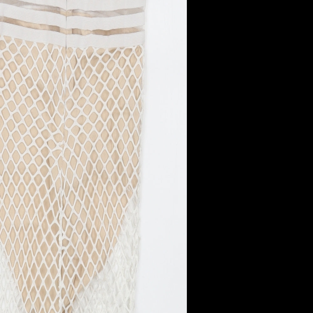 GLAMAKER Womens Beige Cotton Bodycon Size S Scoop Neck Zip