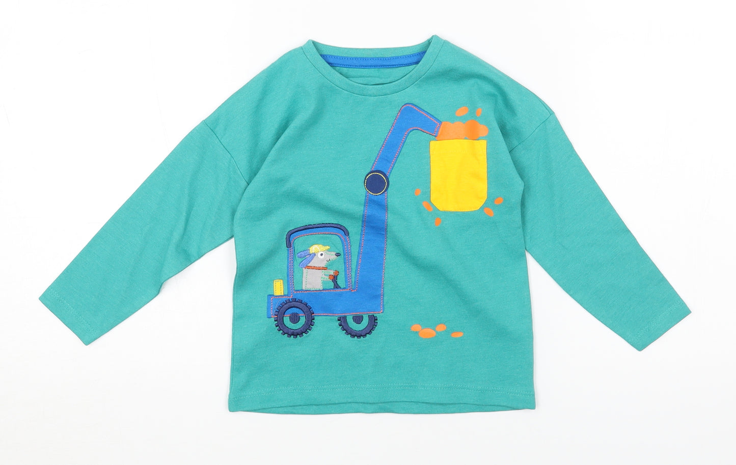 Dunnes Stores Baby Green Geometric Cotton Pullover T-Shirt Size 12 Months Round Neck Pullover - Digger