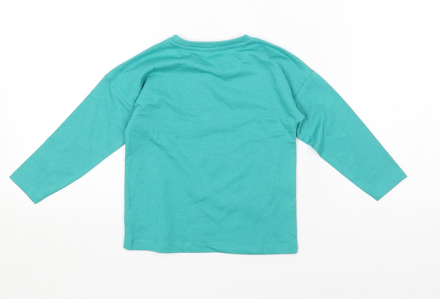 Dunnes Stores Baby Green Geometric Cotton Pullover T-Shirt Size 12 Months Round Neck Pullover - Digger