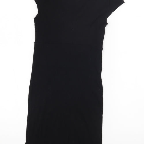 Miss Selfridge Womens Black Viscose Bodycon Size 10 Scoop Neck Pullover
