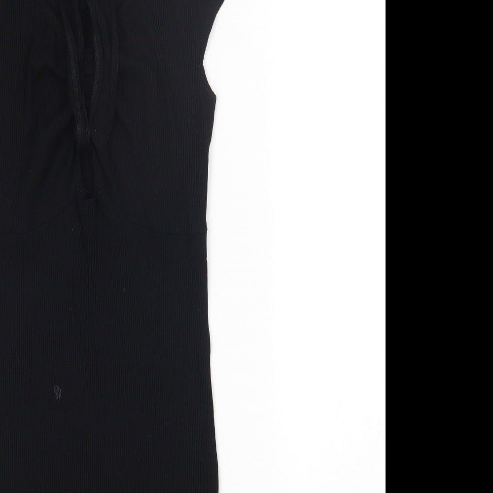 Miss Selfridge Womens Black Viscose Bodycon Size 10 Scoop Neck Pullover