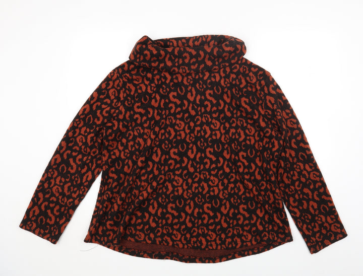 Roman Womens Black Roll Neck Animal Print Acrylic Pullover Jumper Size M