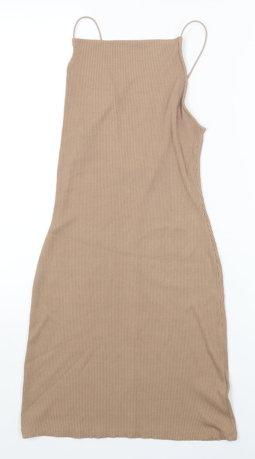 H&M Womens Beige Viscose Bodycon Size S Square Neck Pullover - Ribbed