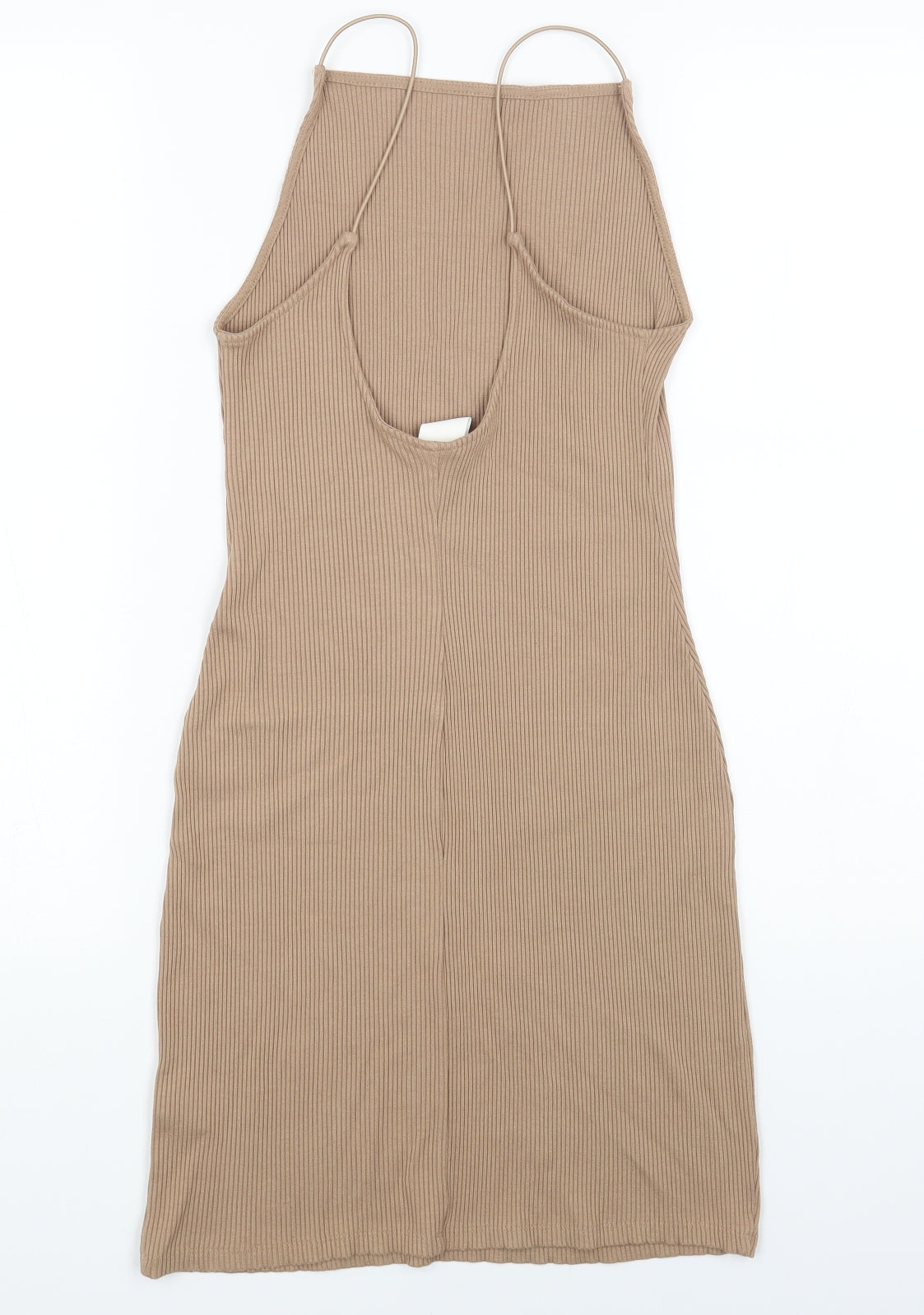 H&M Womens Beige Viscose Bodycon Size S Square Neck Pullover - Ribbed