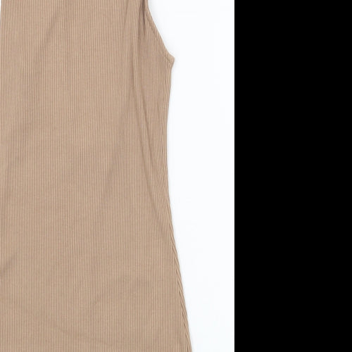 H&M Womens Beige Viscose Bodycon Size S Square Neck Pullover - Ribbed