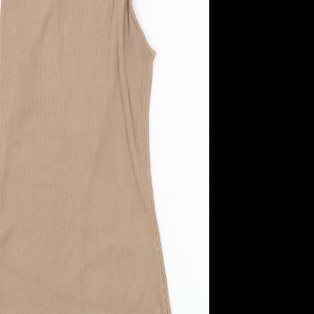 H&M Womens Beige Viscose Bodycon Size S Square Neck Pullover - Ribbed