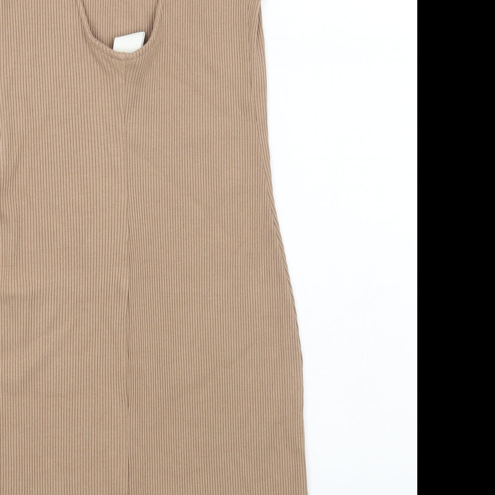 H&M Womens Beige Viscose Bodycon Size S Square Neck Pullover - Ribbed
