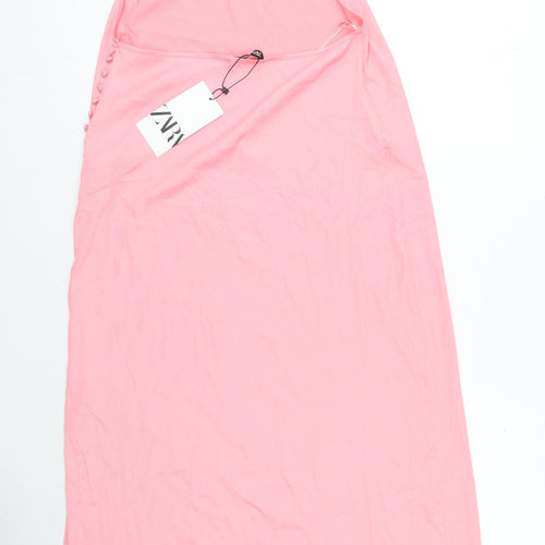 Zara Womens Pink Polyester A-Line Size M Halter Tie