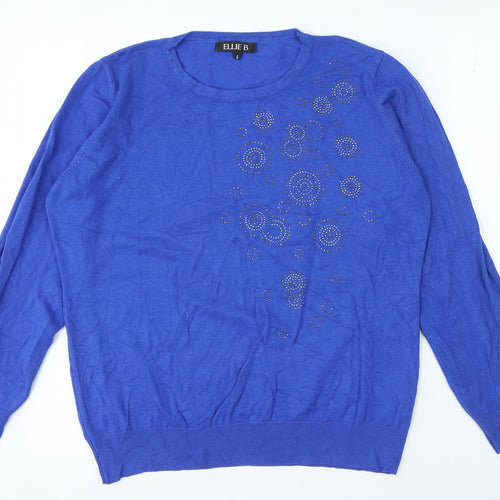 Eliie B Womens Blue Round Neck Viscose Pullover Jumper Size L