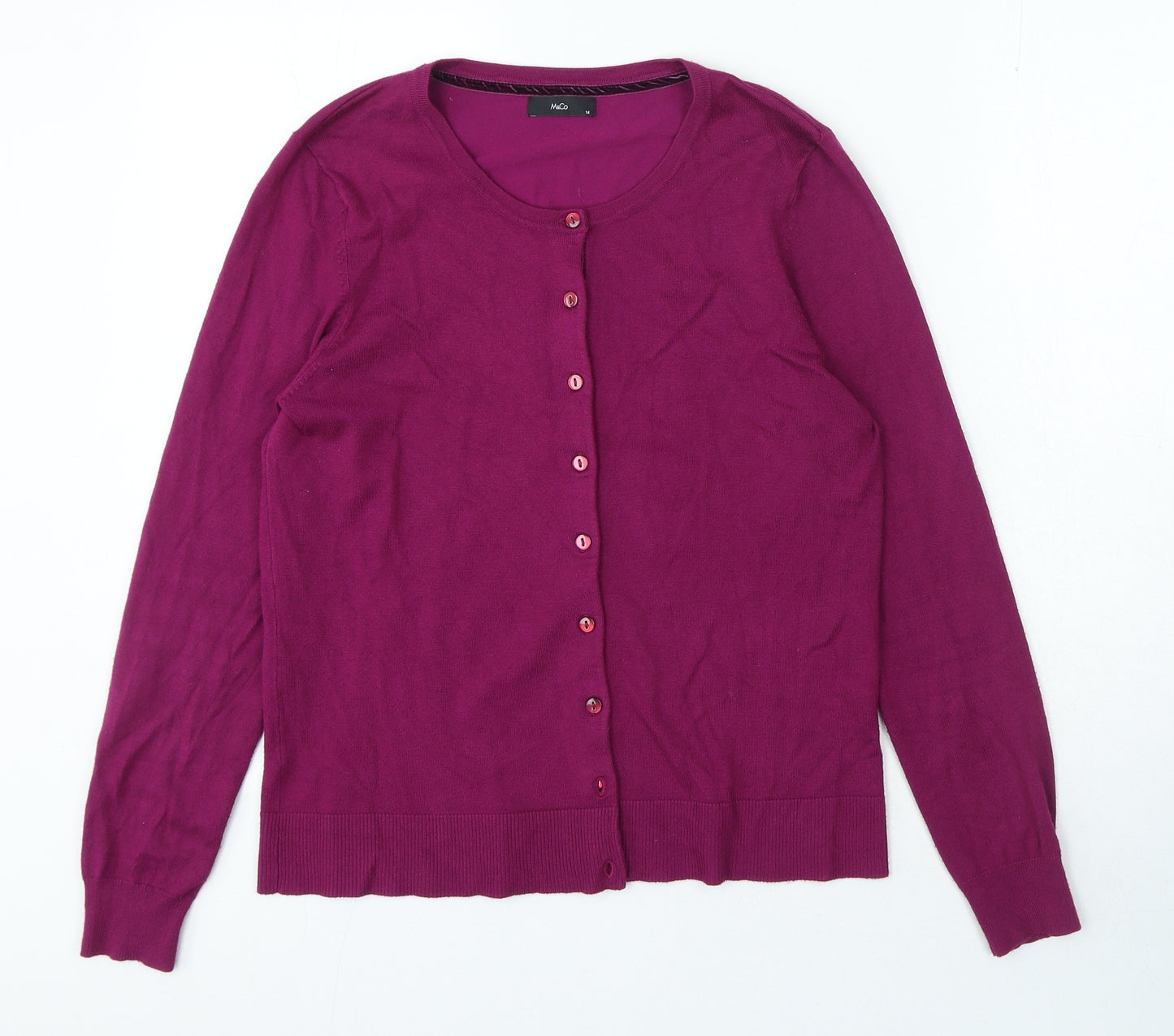 M&Co Womens Purple Round Neck Polyester Cardigan Jumper Size 14