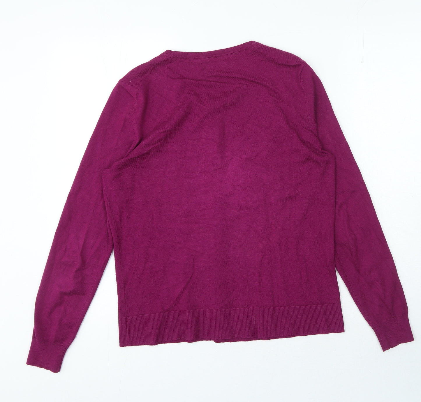 M&Co Womens Purple Round Neck Polyester Cardigan Jumper Size 14