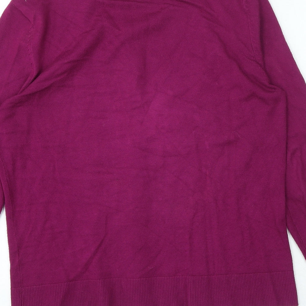 M&Co Womens Purple Round Neck Polyester Cardigan Jumper Size 14