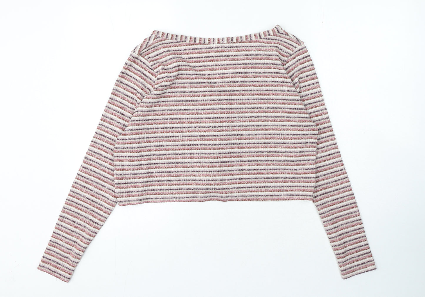 Primark Womens Multicoloured V-Neck Striped Polyester Cardigan Jumper Size XL - Cropped