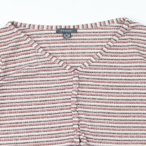 Primark Womens Multicoloured V-Neck Striped Polyester Cardigan Jumper Size XL - Cropped