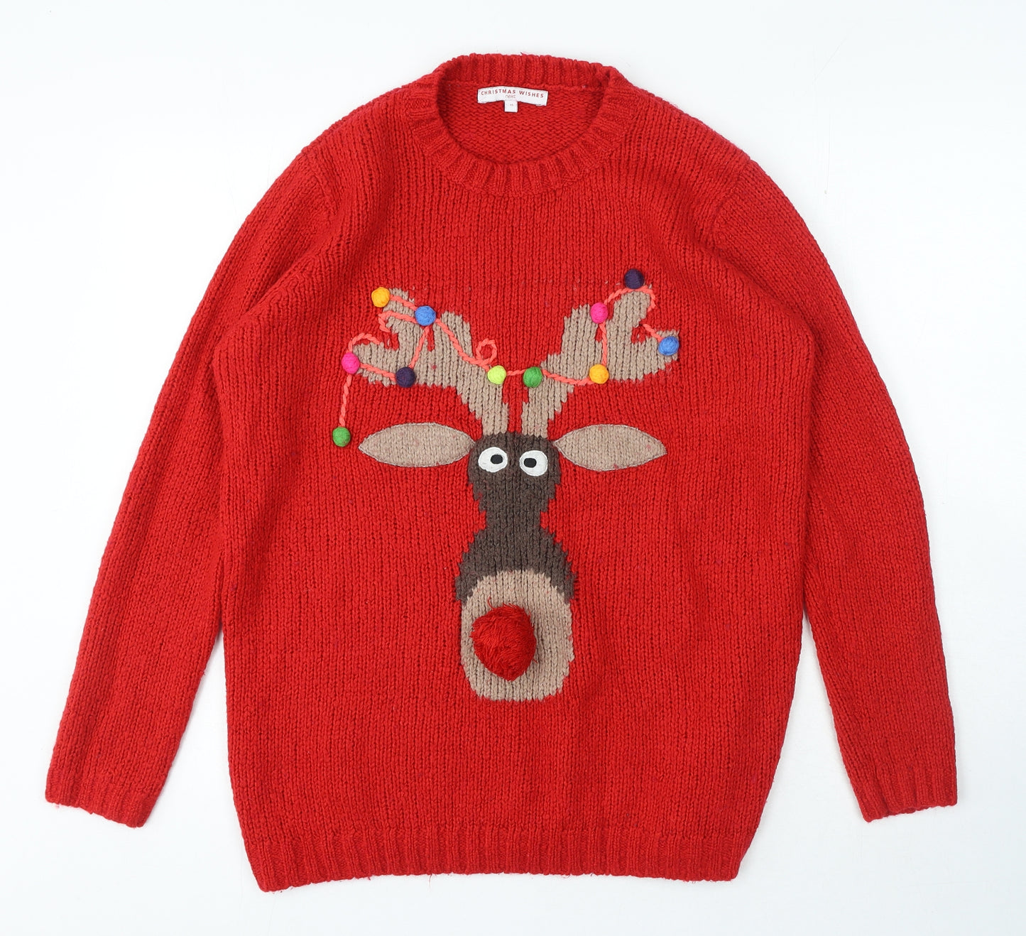 NEXT Womens Red Crew Neck Acrylic Pullover Jumper Size 16 - Christmas Jumper