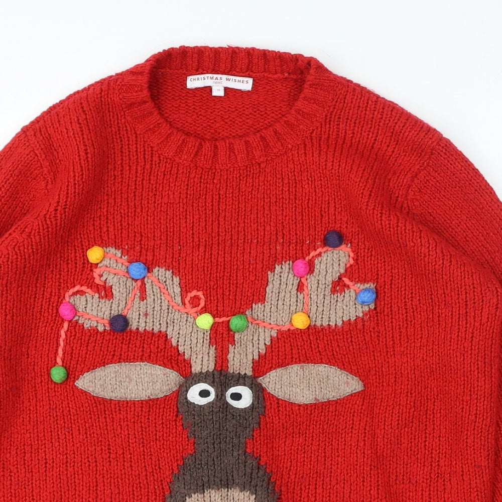 NEXT Womens Red Crew Neck Acrylic Pullover Jumper Size 16 - Christmas Jumper