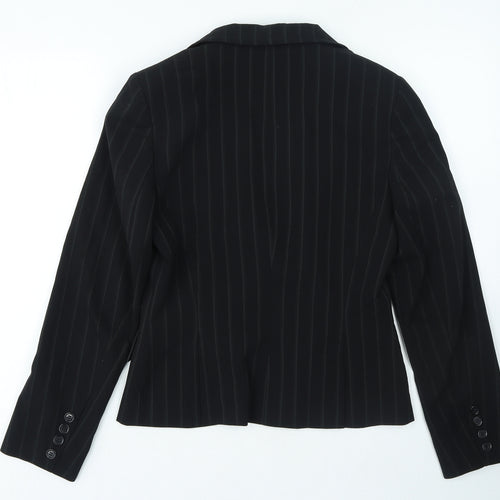 Internacionale Womens Black Pinstripe Polyester Jacket Blazer Size 10