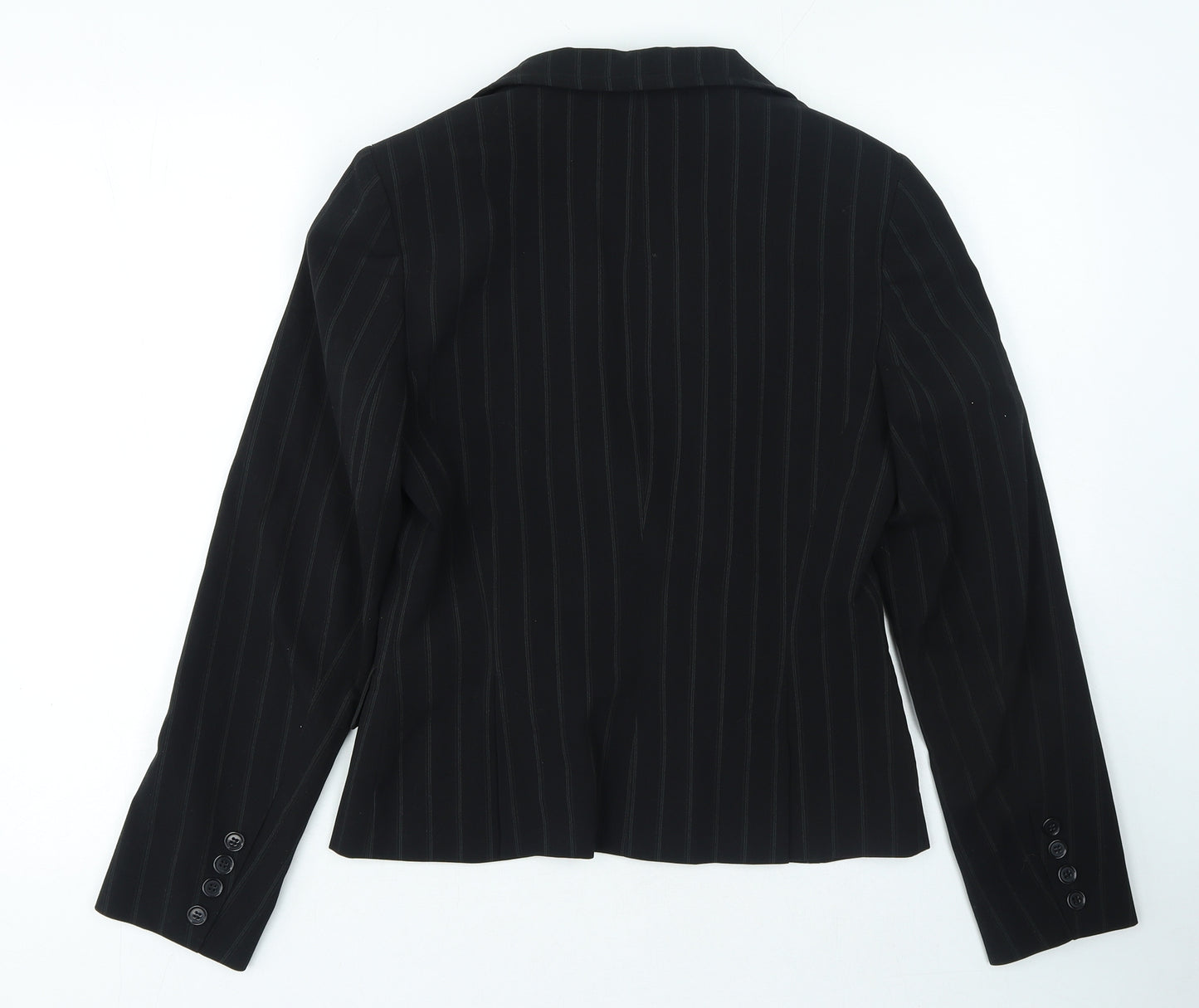 Internacionale Womens Black Pinstripe Polyester Jacket Blazer Size 10