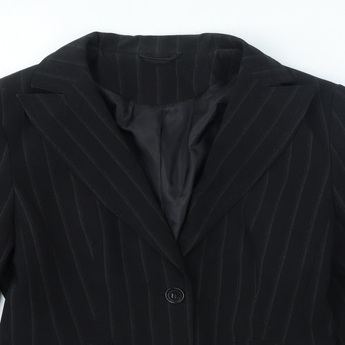 Internacionale Womens Black Pinstripe Polyester Jacket Blazer Size 10