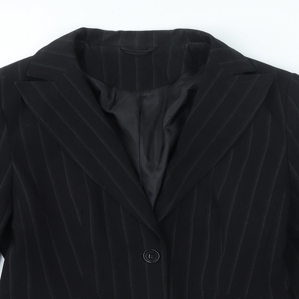 Internacionale Womens Black Pinstripe Polyester Jacket Blazer Size 10