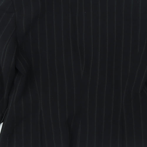Internacionale Womens Black Pinstripe Polyester Jacket Blazer Size 10