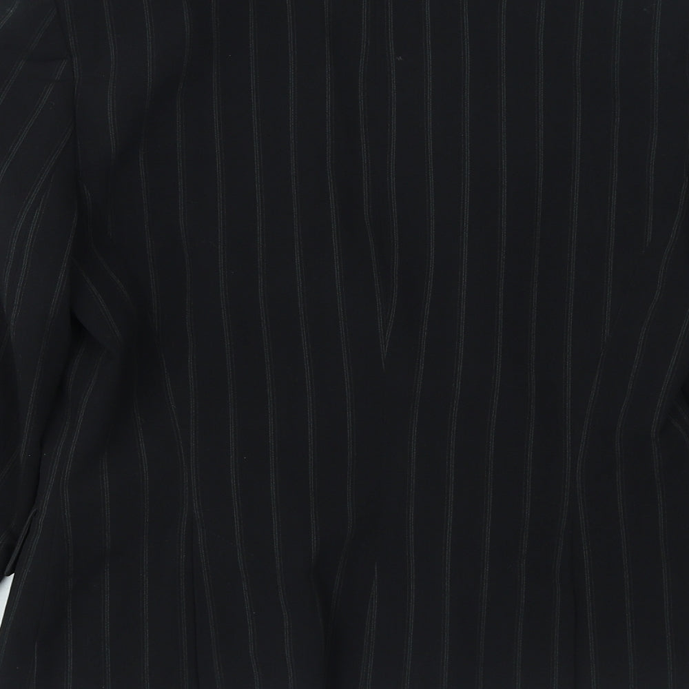 Internacionale Womens Black Pinstripe Polyester Jacket Blazer Size 10