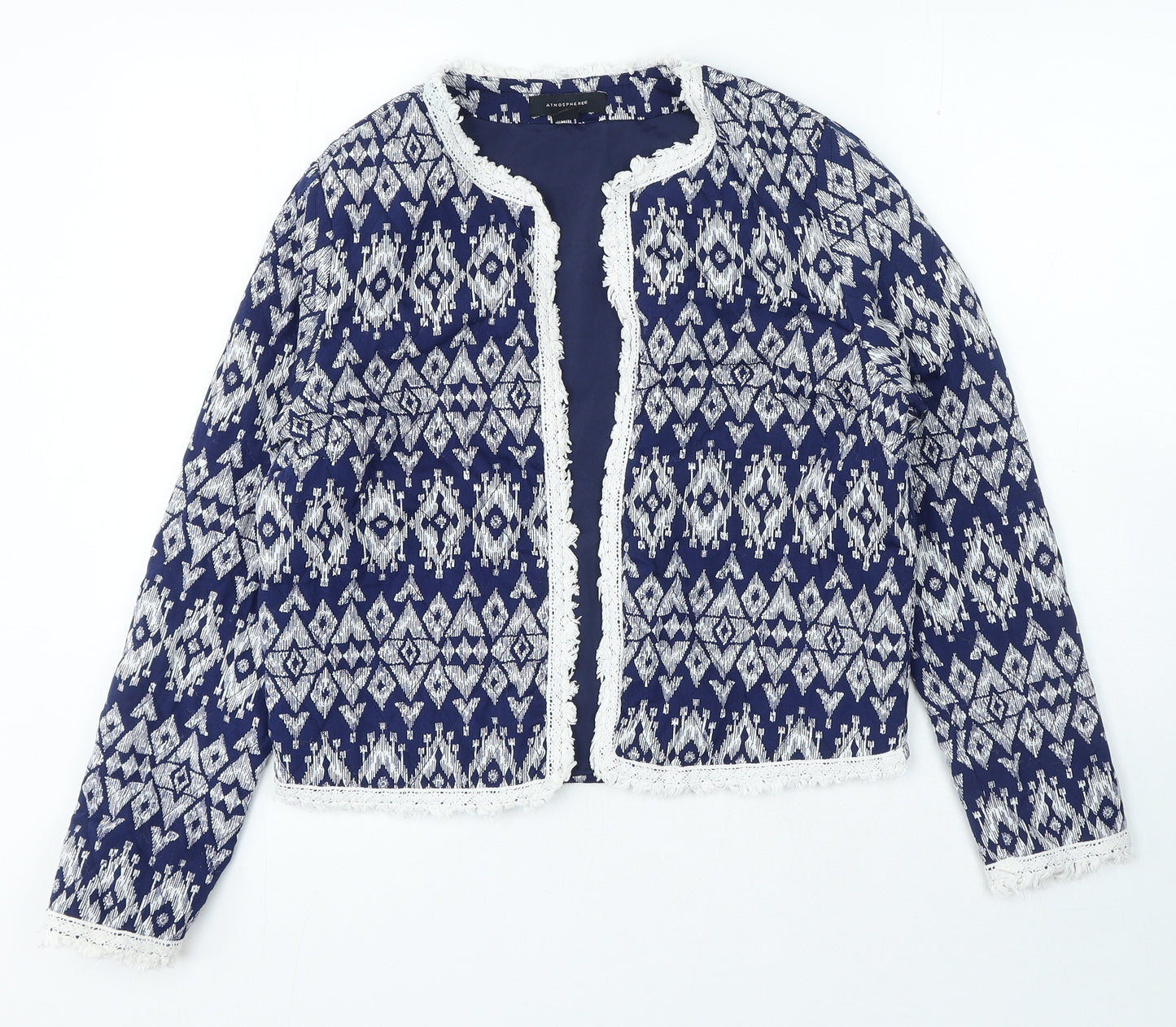 Atmosphere Womens Blue Round Neck Geometric Polyester Cardigan Jumper Size 14