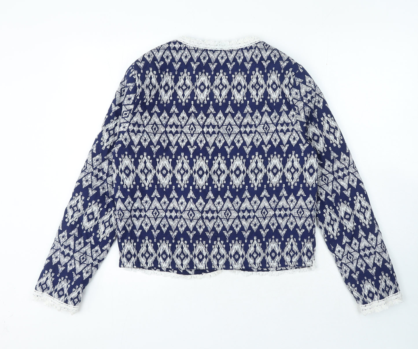 Atmosphere Womens Blue Round Neck Geometric Polyester Cardigan Jumper Size 14
