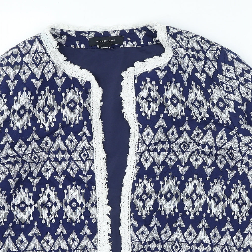 Atmosphere Womens Blue Round Neck Geometric Polyester Cardigan Jumper Size 14
