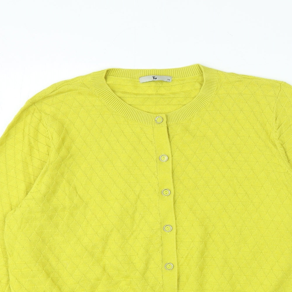 TU Womens Yellow Crew Neck Cotton Cardigan Jumper Size 14