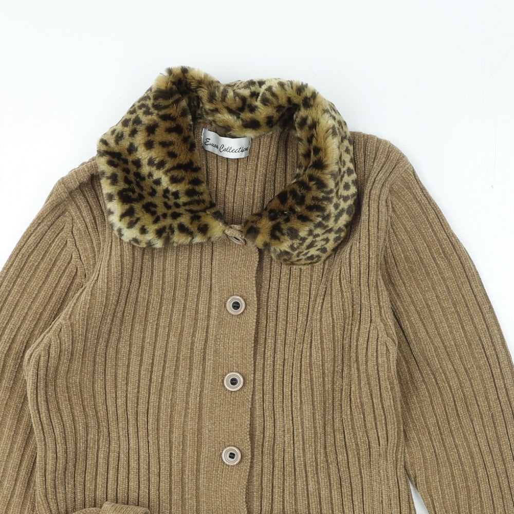 Emos Collection Womens Brown Round Neck Animal Print Acrylic Cardigan Jumper Size S - Leopard Print