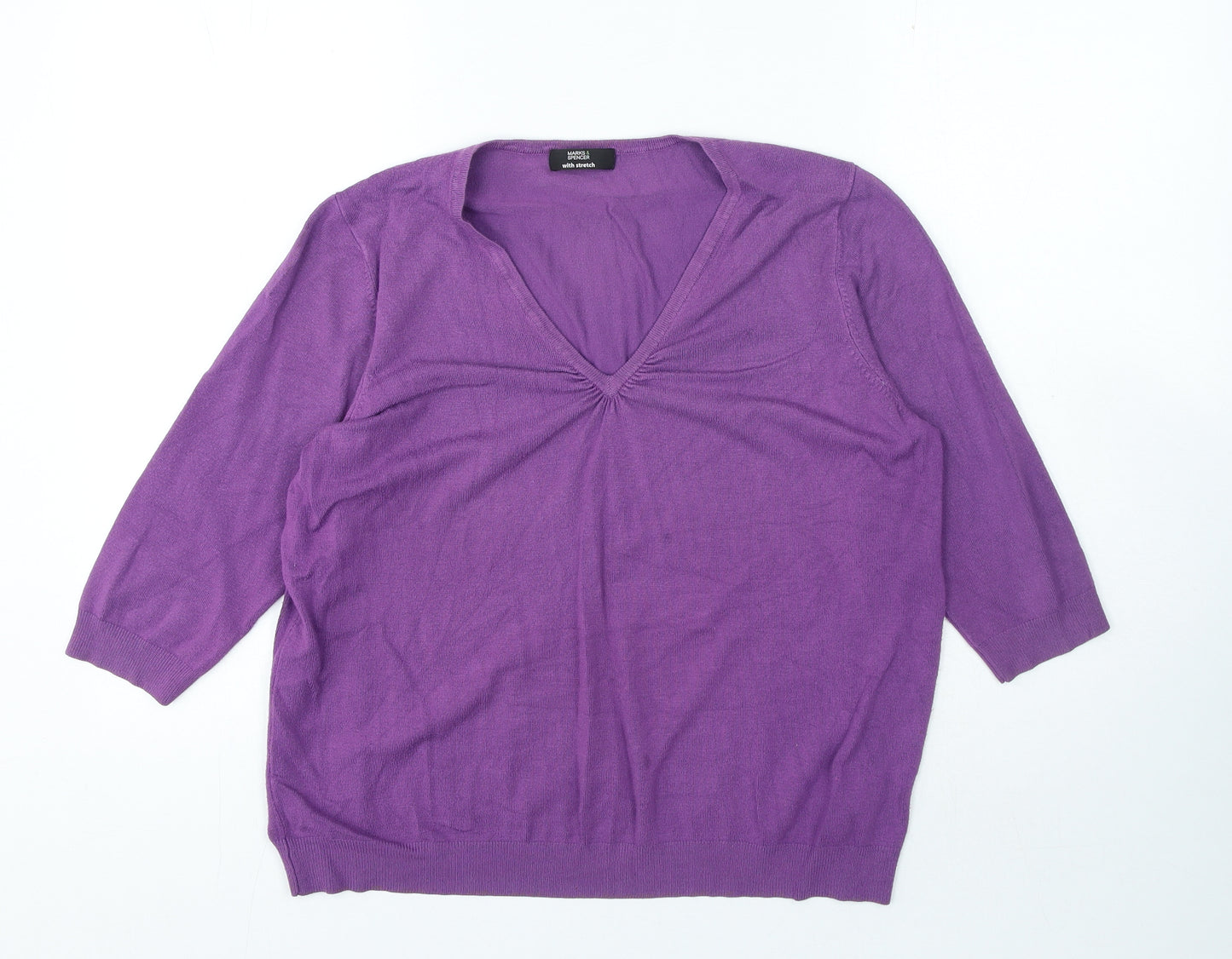 Marks and Spencer Womens Purple V-Neck Viscose Pullover Jumper Size 22