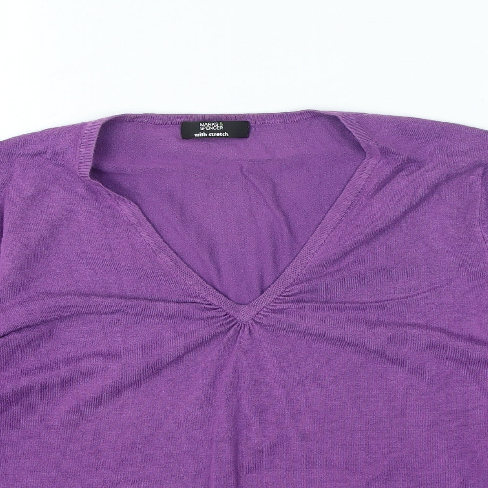 Marks and Spencer Womens Purple V-Neck Viscose Pullover Jumper Size 22