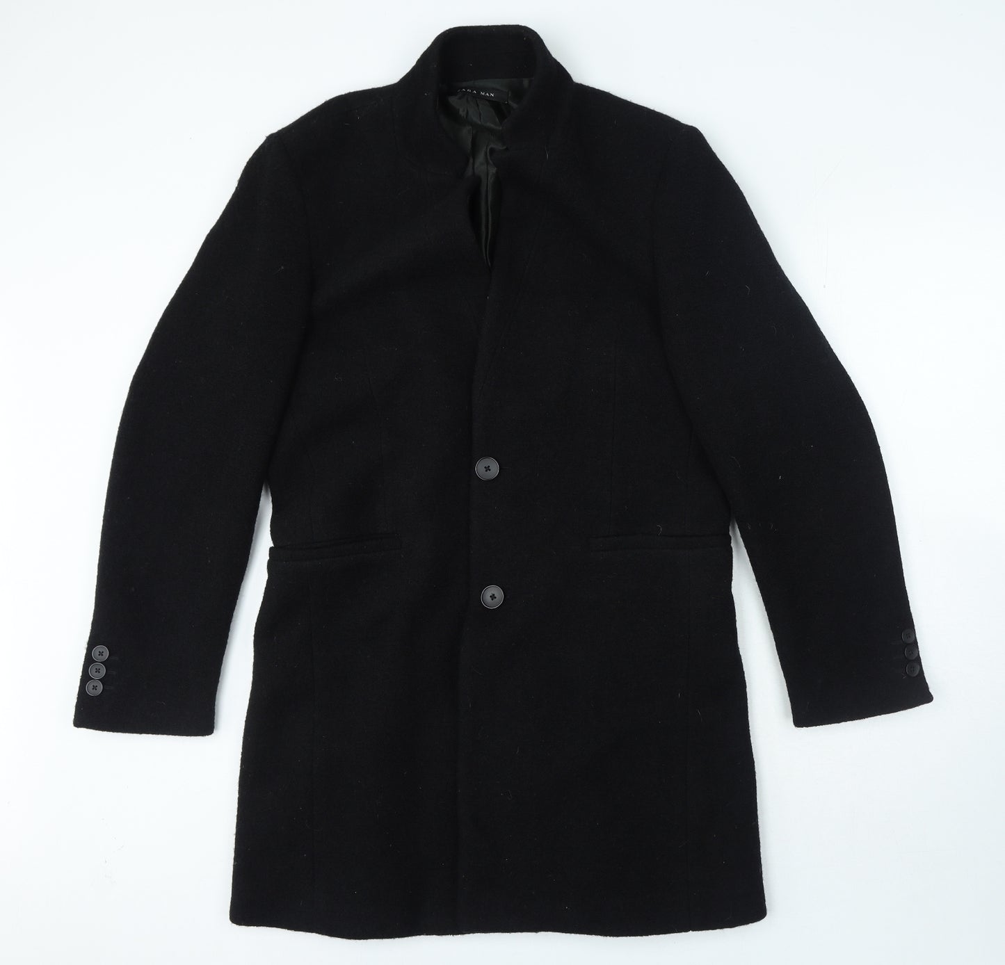 Zara Mens Black Jacket Coat Size L Button