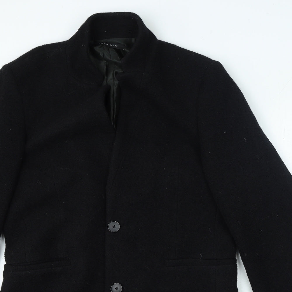 Zara Mens Black Jacket Coat Size L Button