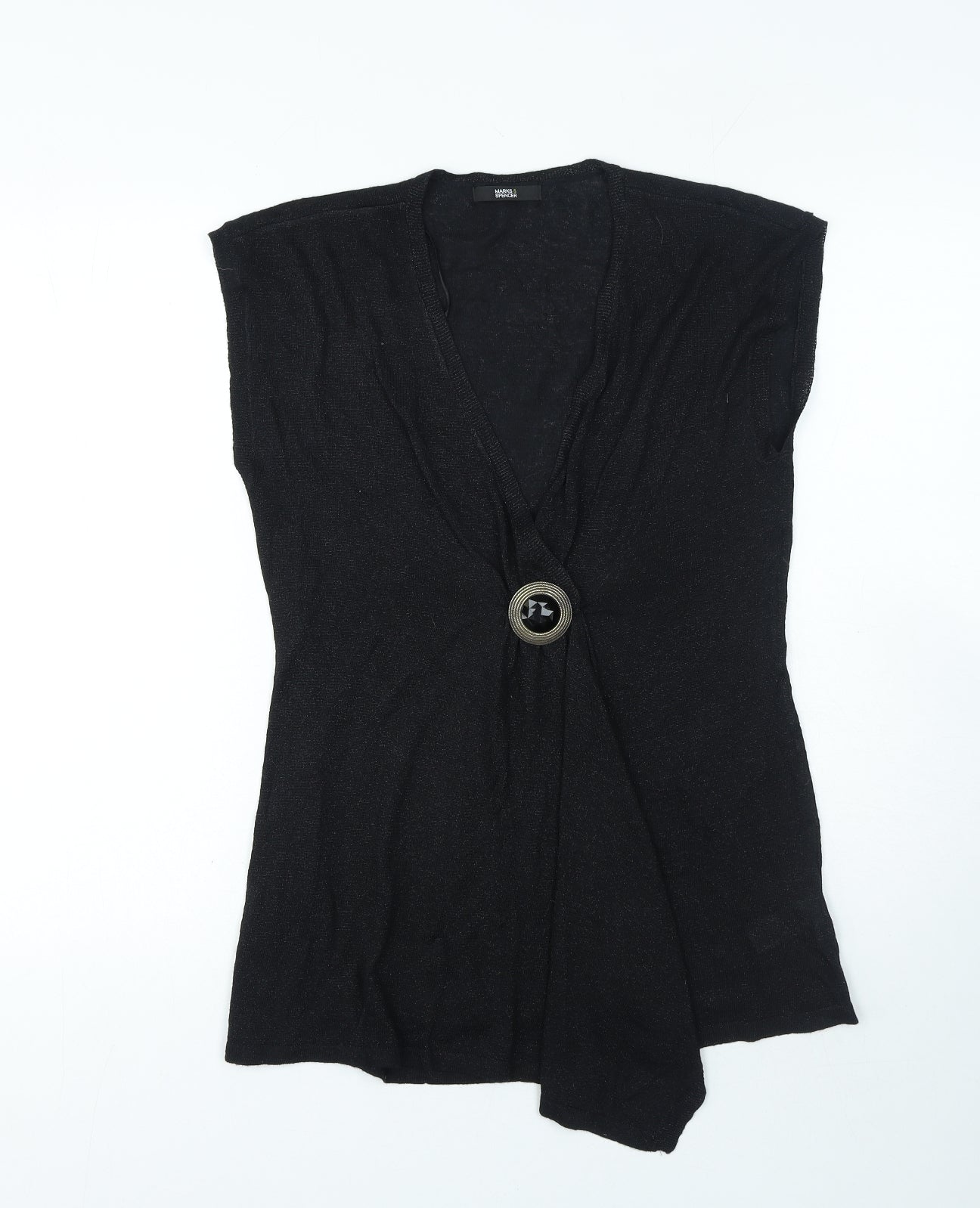 Marks and Spencer Womens Black Viscose Basic Tank Size 14 V-Neck