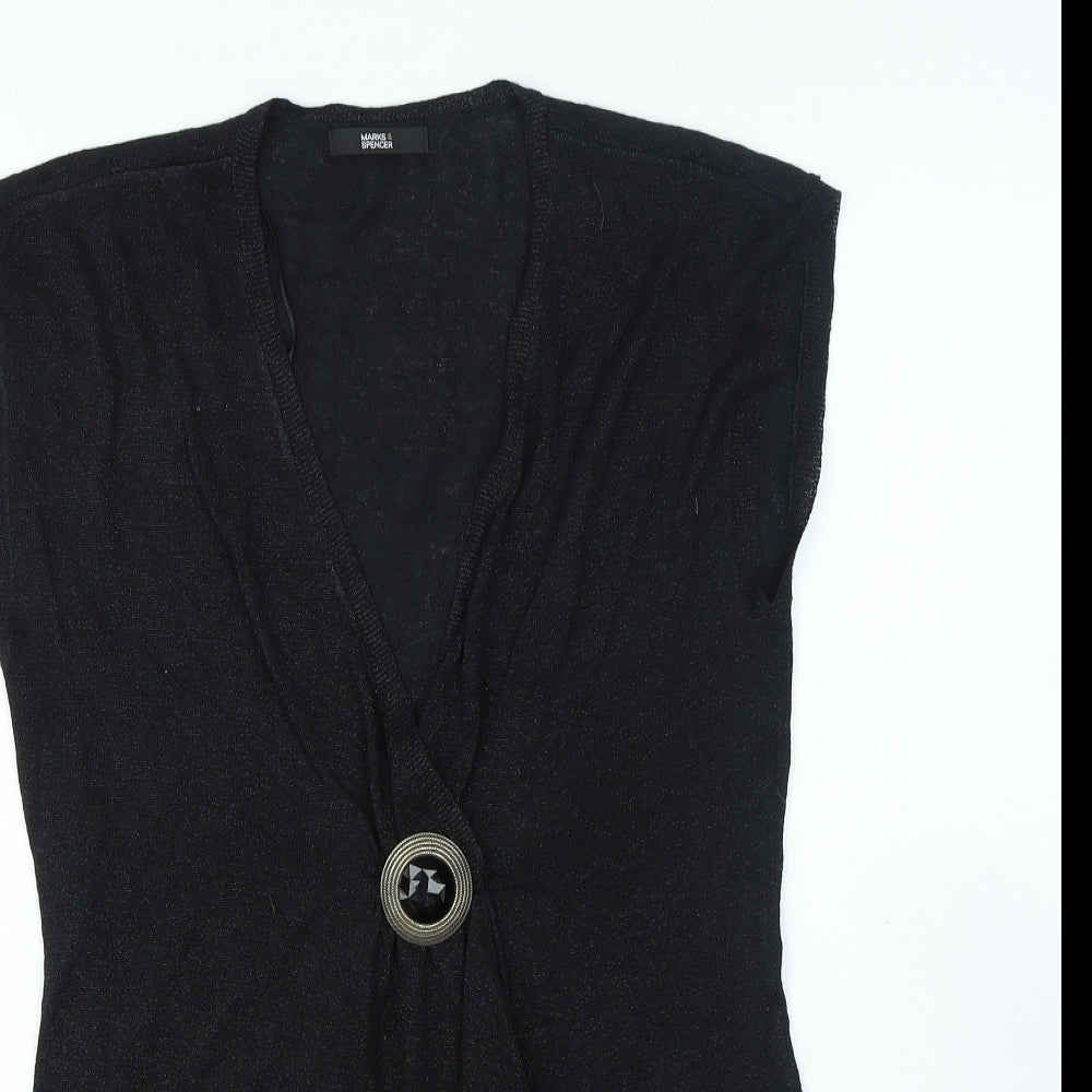 Marks and Spencer Womens Black Viscose Basic Tank Size 14 V-Neck