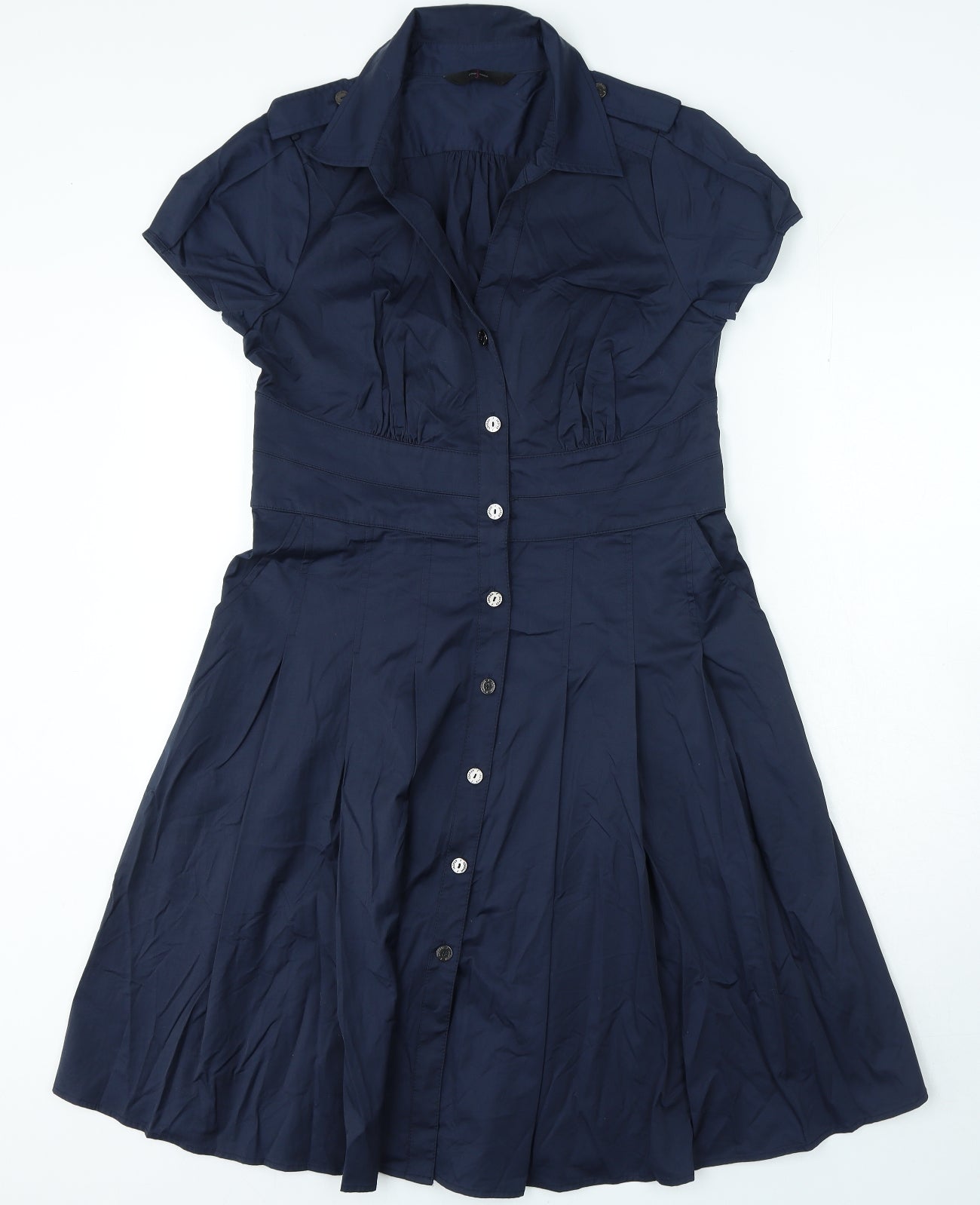 Jasper Conran Womens Blue Cotton A-Line Size 14 Collared Button