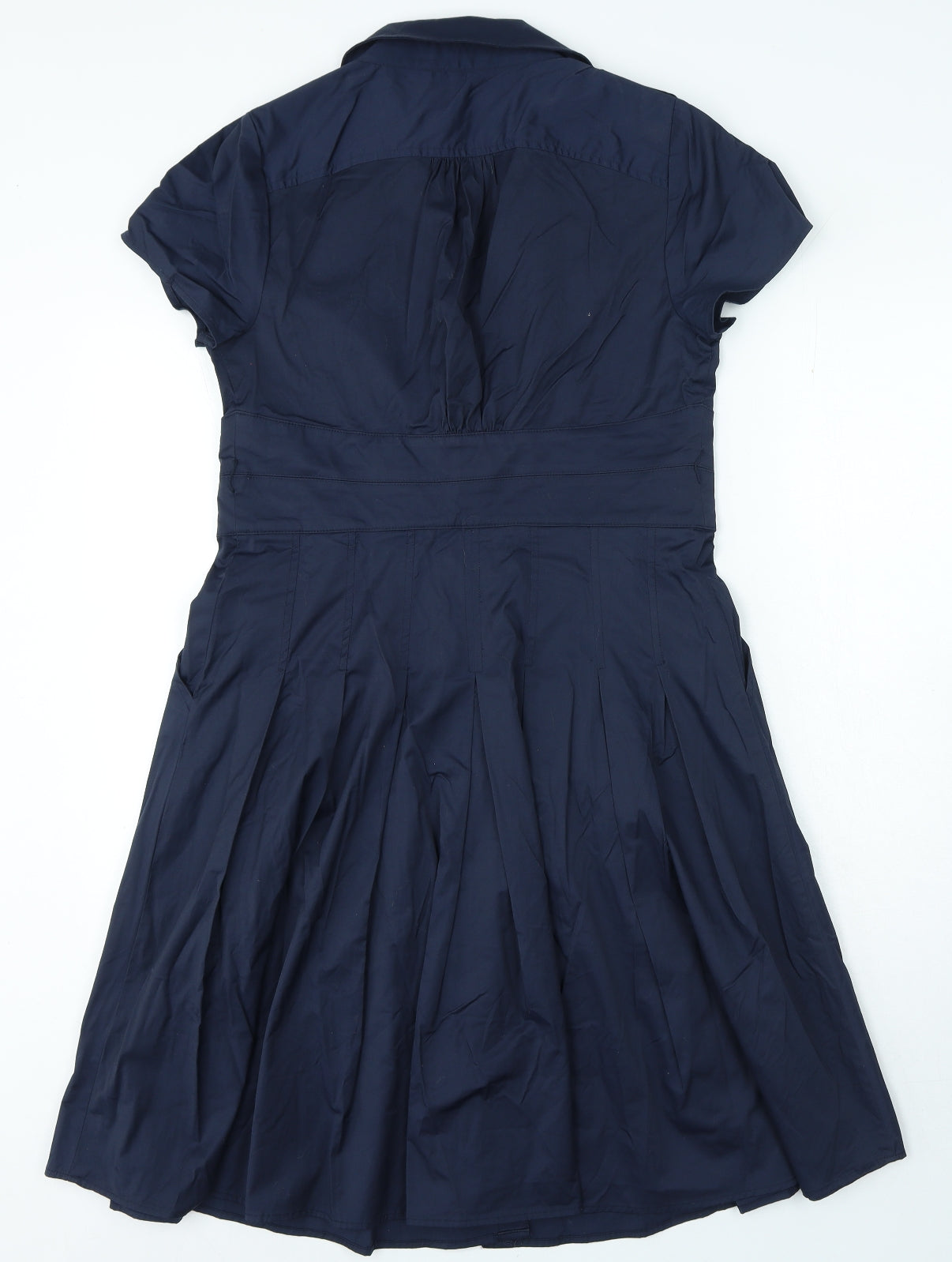 Jasper Conran Womens Blue Cotton A-Line Size 14 Collared Button