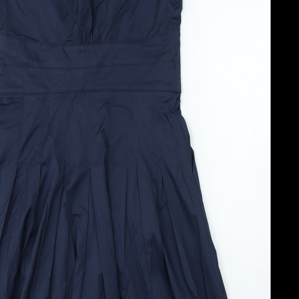 Jasper Conran Womens Blue Cotton A-Line Size 14 Collared Button