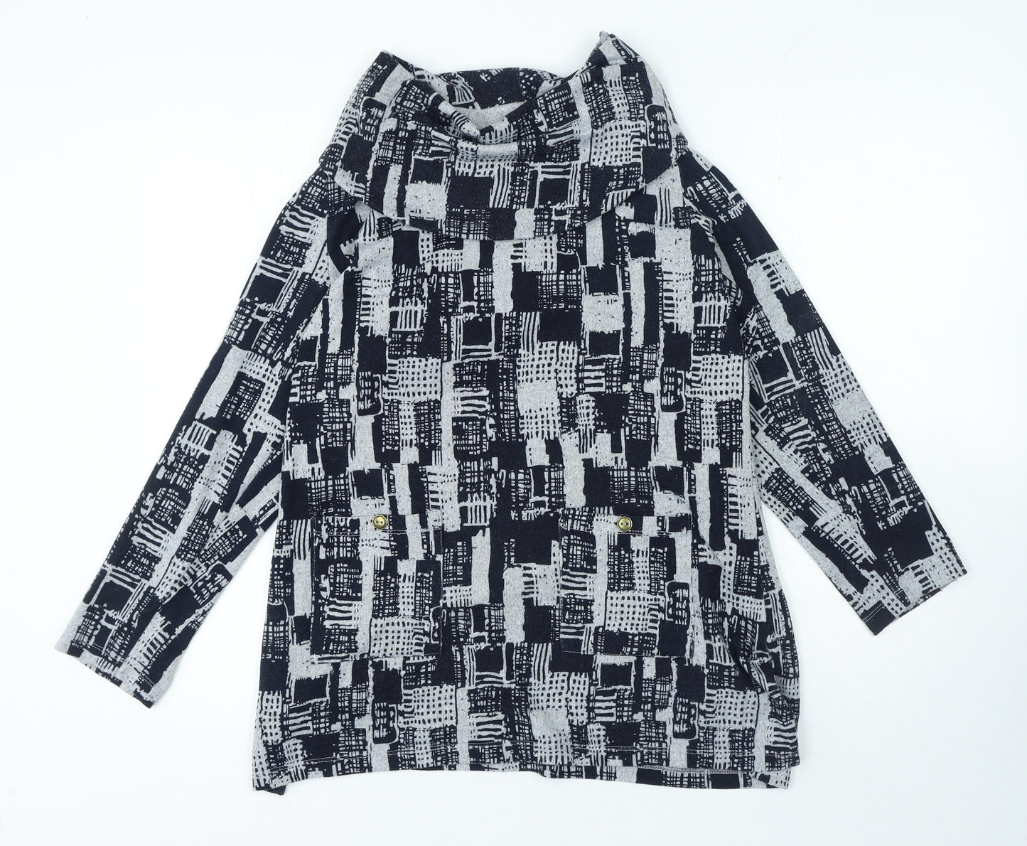 TIGI Womens Blue Boat Neck Geometric Polyester Pullover Jumper Size 14