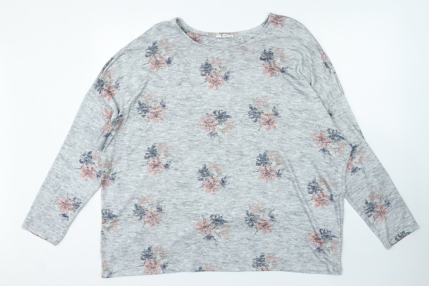 TU Womens Grey Round Neck Floral Polyester Pullover Jumper Size 24