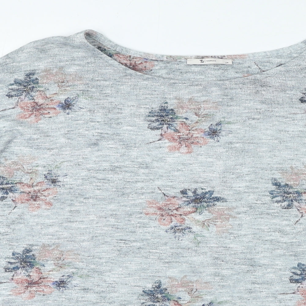 TU Womens Grey Round Neck Floral Polyester Pullover Jumper Size 24