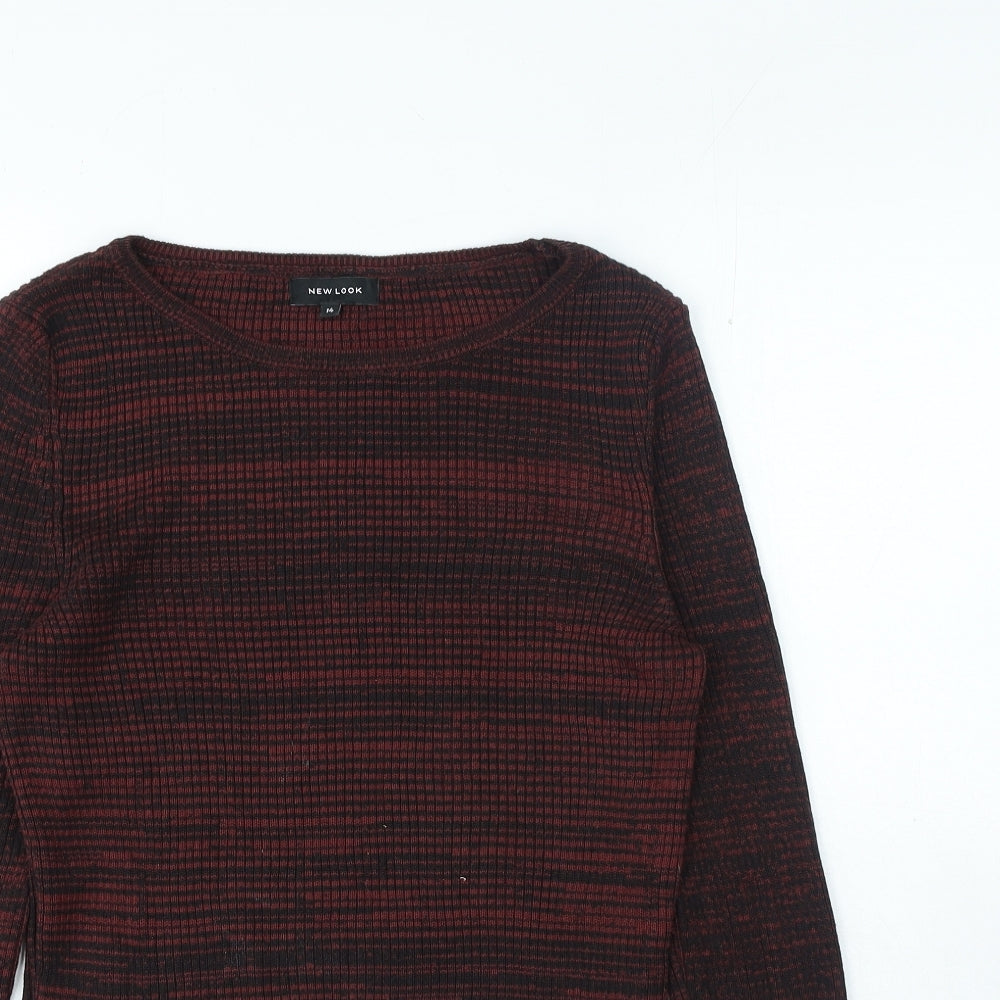 New Look Womens Multicoloured Boat Neck Geometric Acrylic Pullover Jumper Size 14