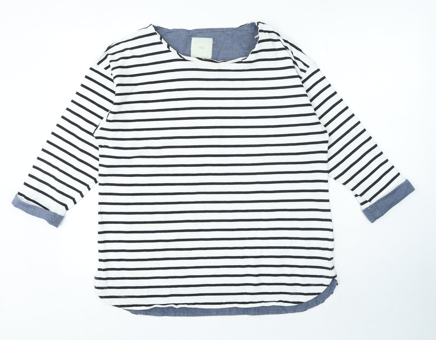 NEXT Womens White Round Neck Striped 100% Cotton Pullover Jumper Size 16