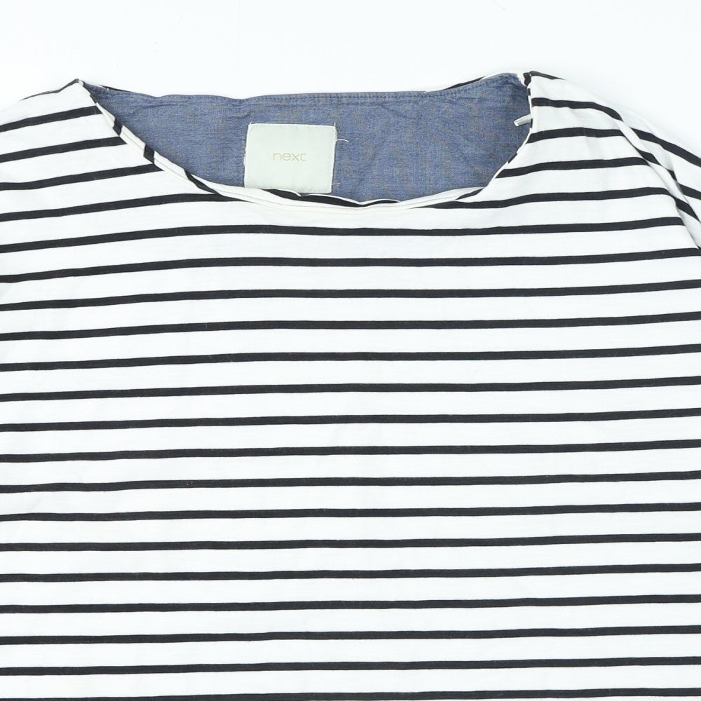 NEXT Womens White Round Neck Striped 100% Cotton Pullover Jumper Size 16