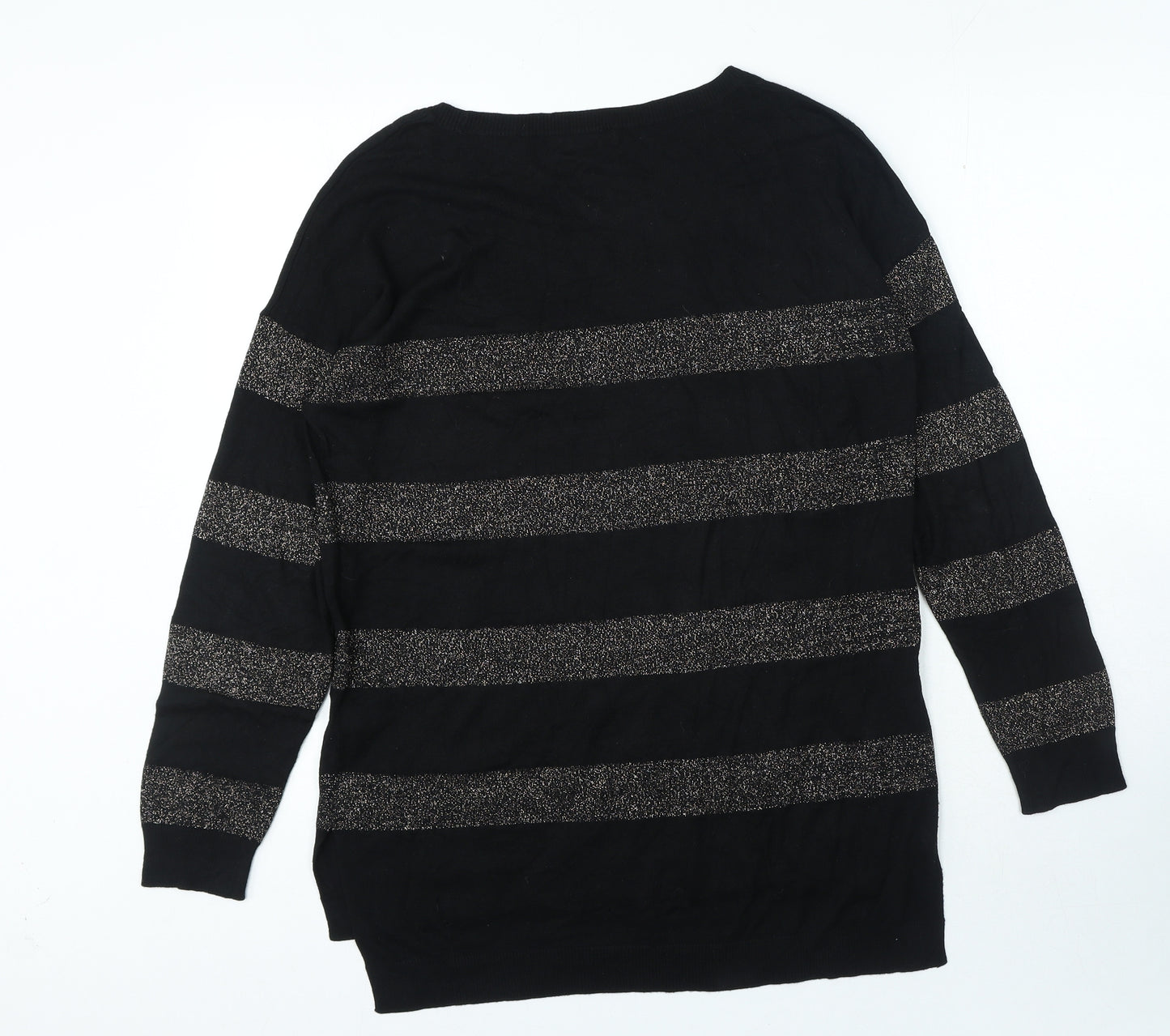 F&F Womens Black Round Neck Striped Viscose Pullover Jumper Size 16
