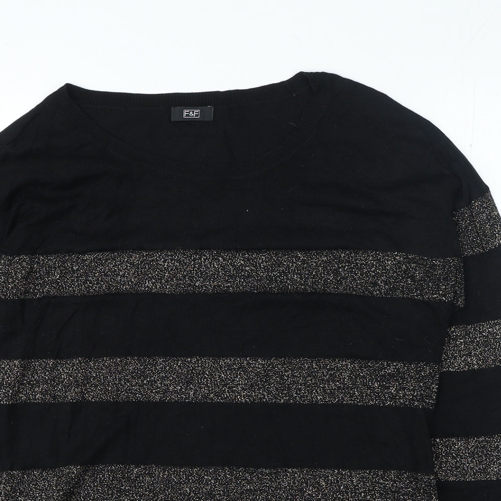 F&F Womens Black Round Neck Striped Viscose Pullover Jumper Size 16